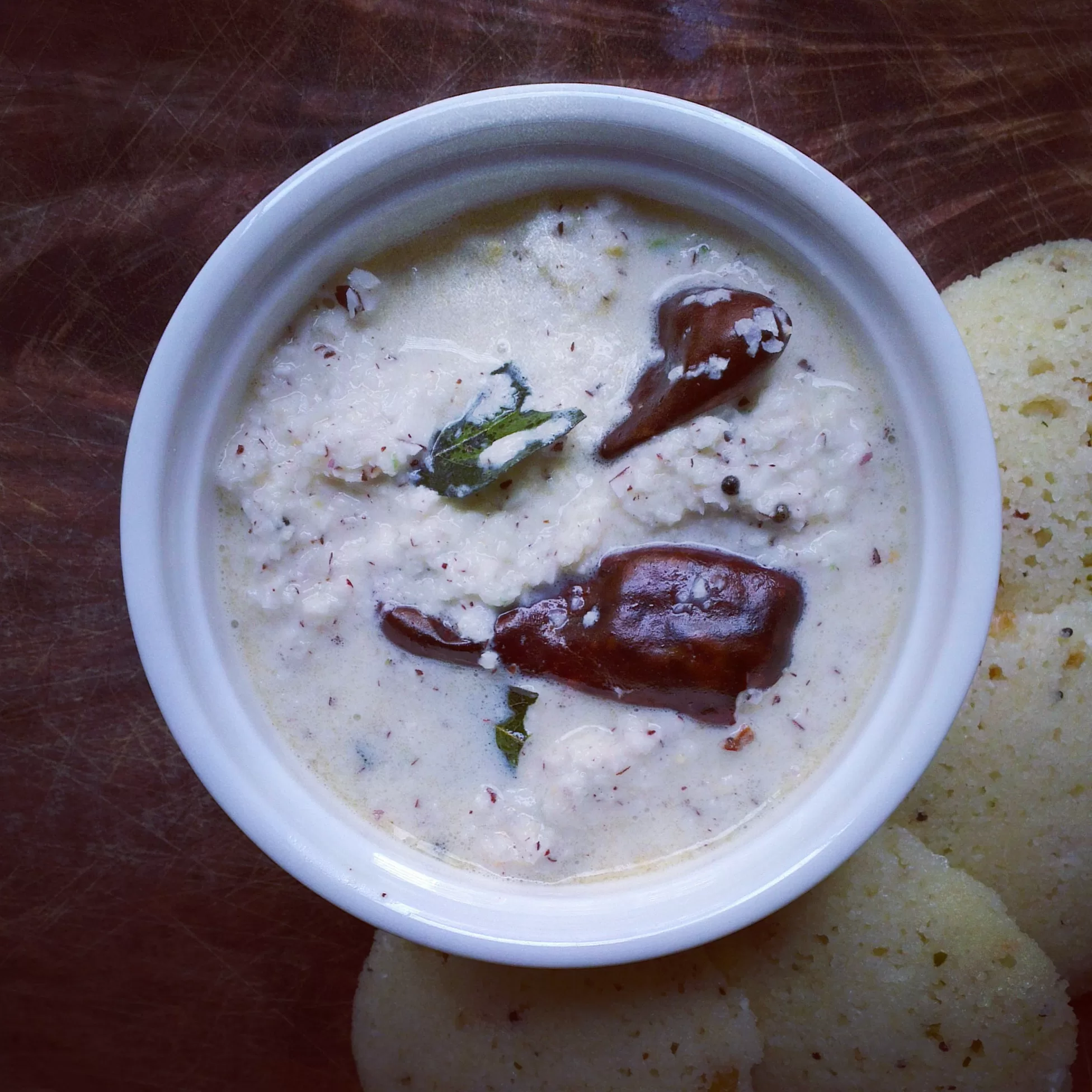 Coconut chutney, served with rava idlis